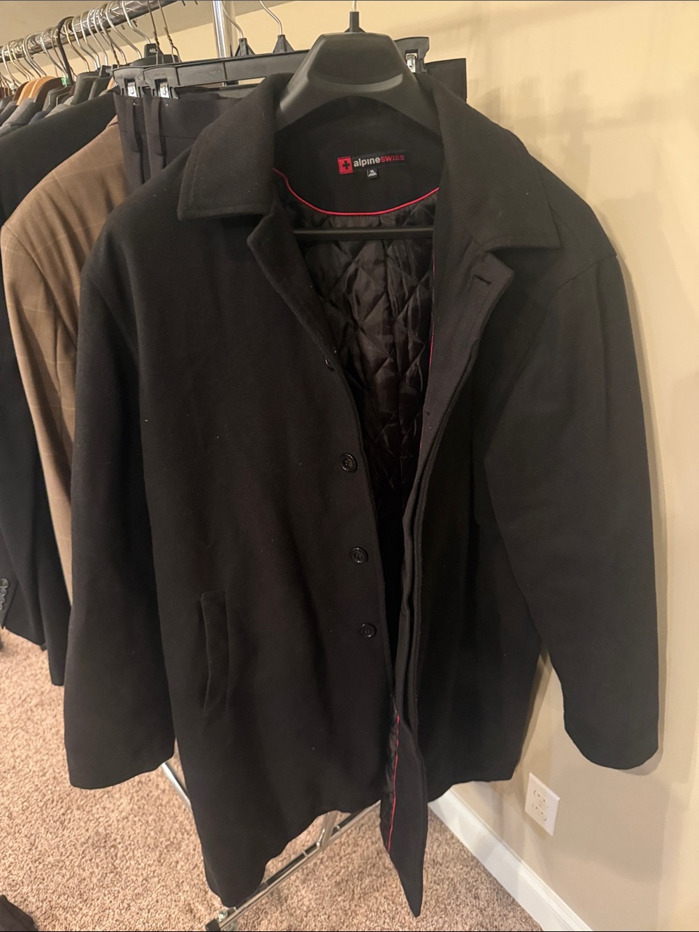 Alpine Swiss Black Men's Wool-Blend Overcoat